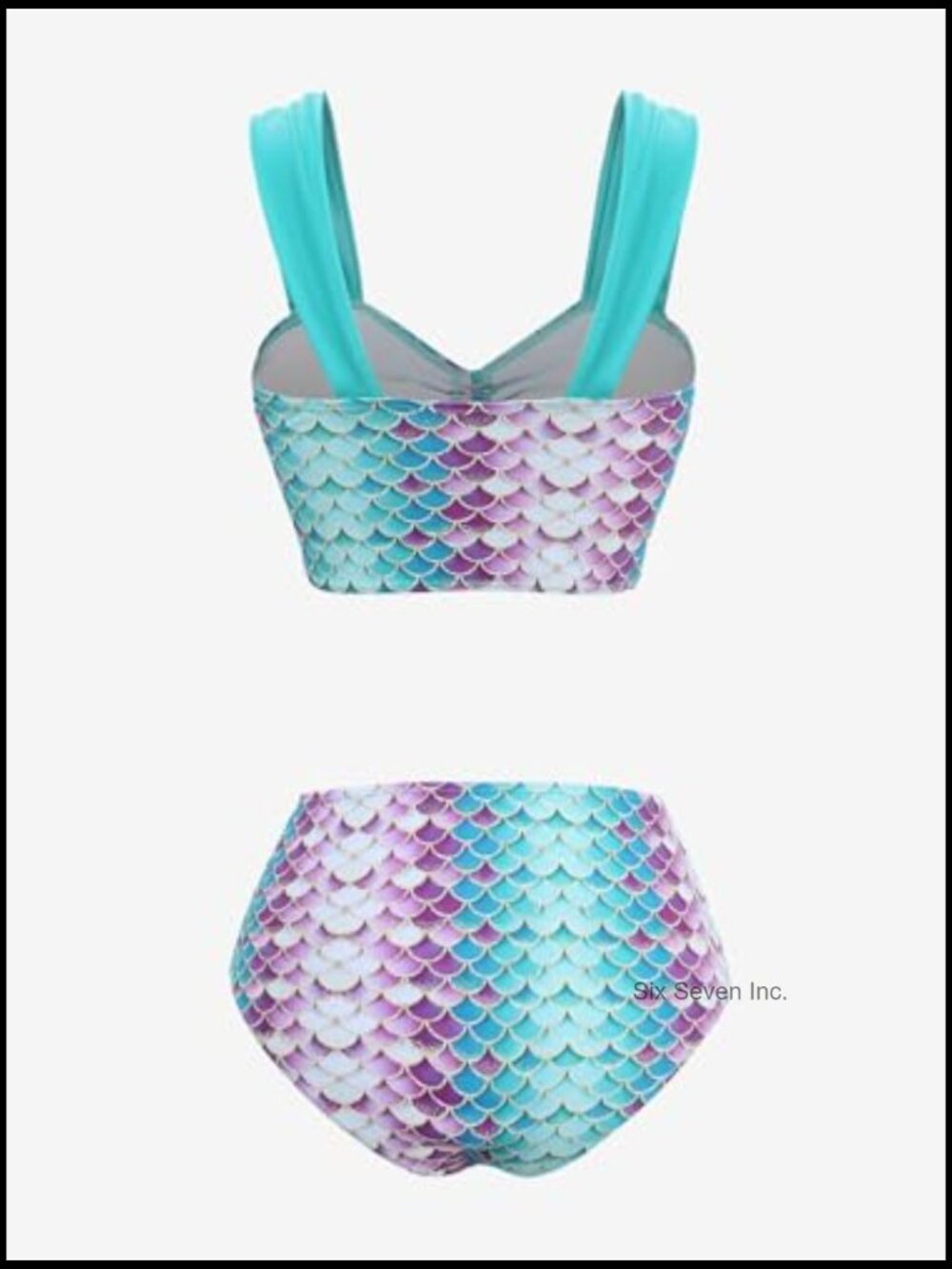 3 Piece Vintage Mermaid Scale Bikini Set Tummy Control Tankini - Picture 4 of 6
